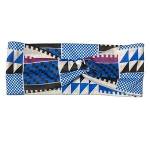 White Aztec Twisted Knot Cotton Wide Stretch Headband